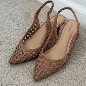 Tan Woven Slingback Loafers